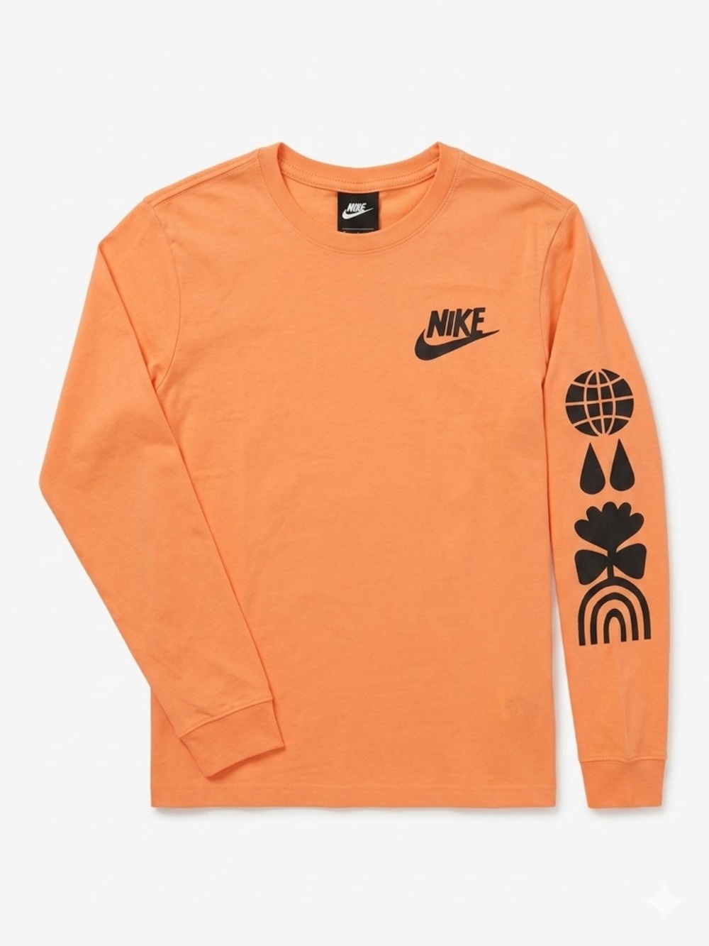 Nike Orange Long Sleeve Tee with Black Logo and Sleeve Icons